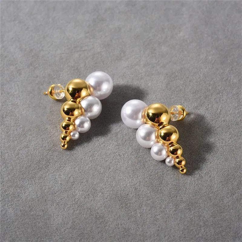 French INS Beaded Embedding Size Pearl Earrings For Women S925 Silver Needle Personalized Unique Fashion Charm Jewelry