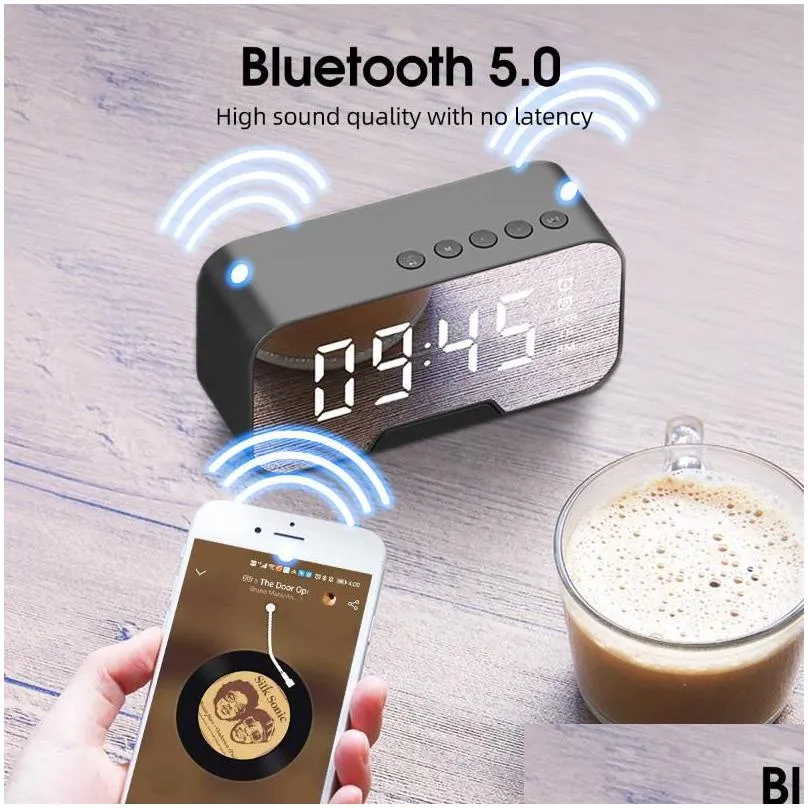 Portable Speakers Mini Wireless Bluetooth Speaker Small Alarm Clock Bass Music Fm Radio Tfcard Digital Watch Led Electronic Drop Del Otbyo