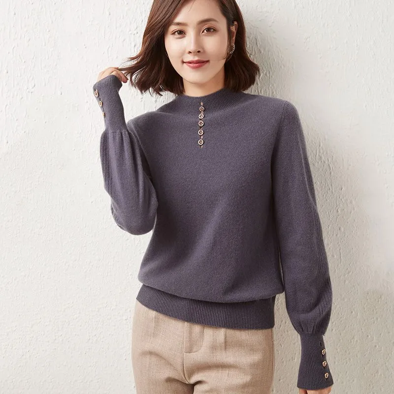 Women`s Sweaters Women`s Fashion High-end Cashmere Wool Sweater O-neck Ladies Long-sleeved Knitted Pullover 21 FRSEUCAG Winter Short