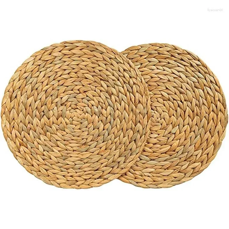 Table Mats 2 Pack Round Water Hyacinth Placemat Quality Woven Wicker Place 38cm