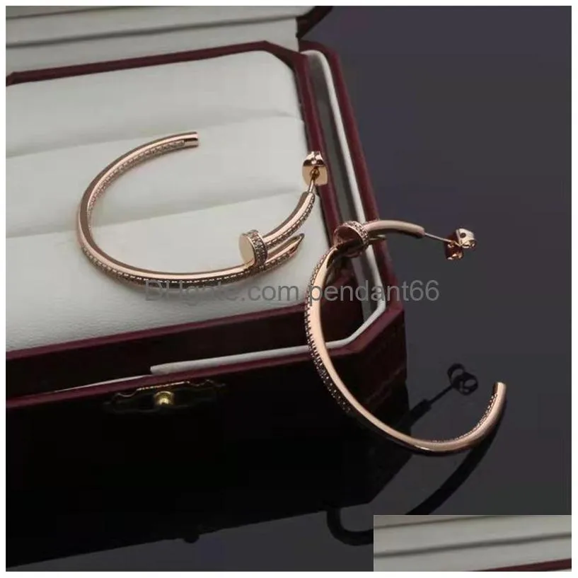 fashion woman designer hoop earring luxury full diamond nail earrings 3a grade crystal love jewelry suitable for women