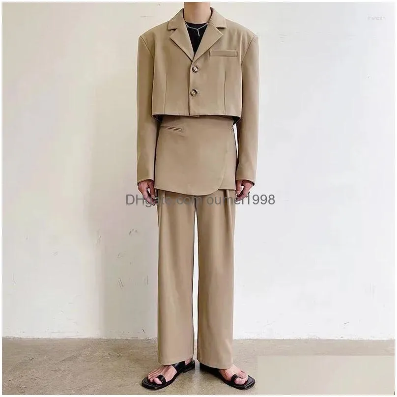 Men`S Suits & Blazers Mens 2024 Suit Three-Nsional Cutting Short Coat Autumn Ins Korean Temperament Personality Black Khaki Blazer Dr Dhjcv