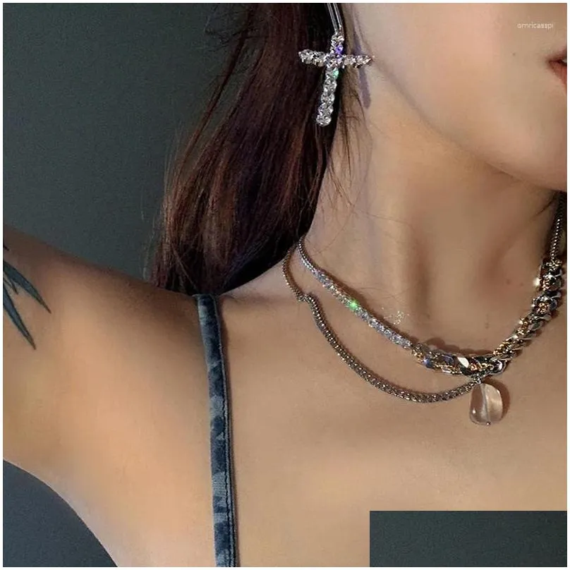 Chains 2024 Goth Punk Transparent Water Drop Pendant Necklace For Women Korean Fashion Mti-Layer Choker Jewelry Delivery Otq9U