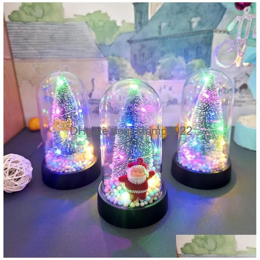 lighted up artificial mini christmas tree led string pine sisal trees with wooden base in clear case home xmas holiday party