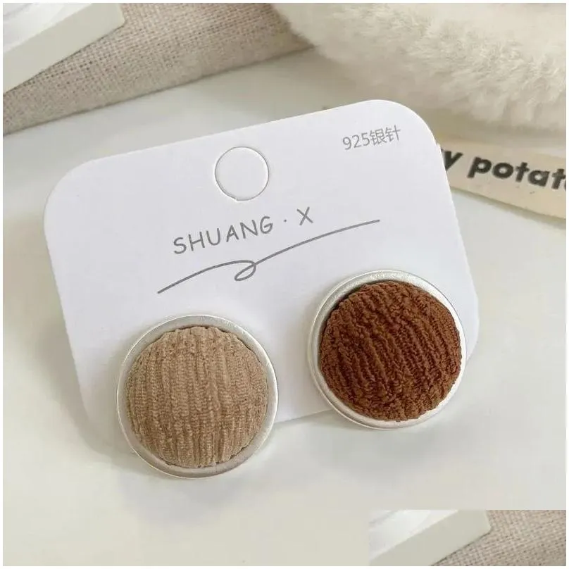 Stud Earrings Korean Style Square Plush Brown For Women Maillard Winter Geometry Fashion Jewlery Simple Female Party Earring