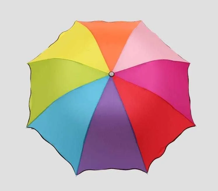 20pcs/lot Colorful Three-Folding Falbala Rainbow Umbrellas Rainy Telescopic Umbrella