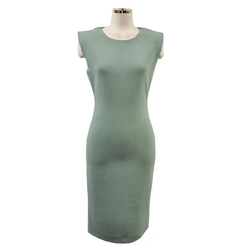 Casual Dresses Simple Brief Style Green Office Lady Work Dress Women Elegant Sleeveless Party Pencil Vestidos Summer Autumn