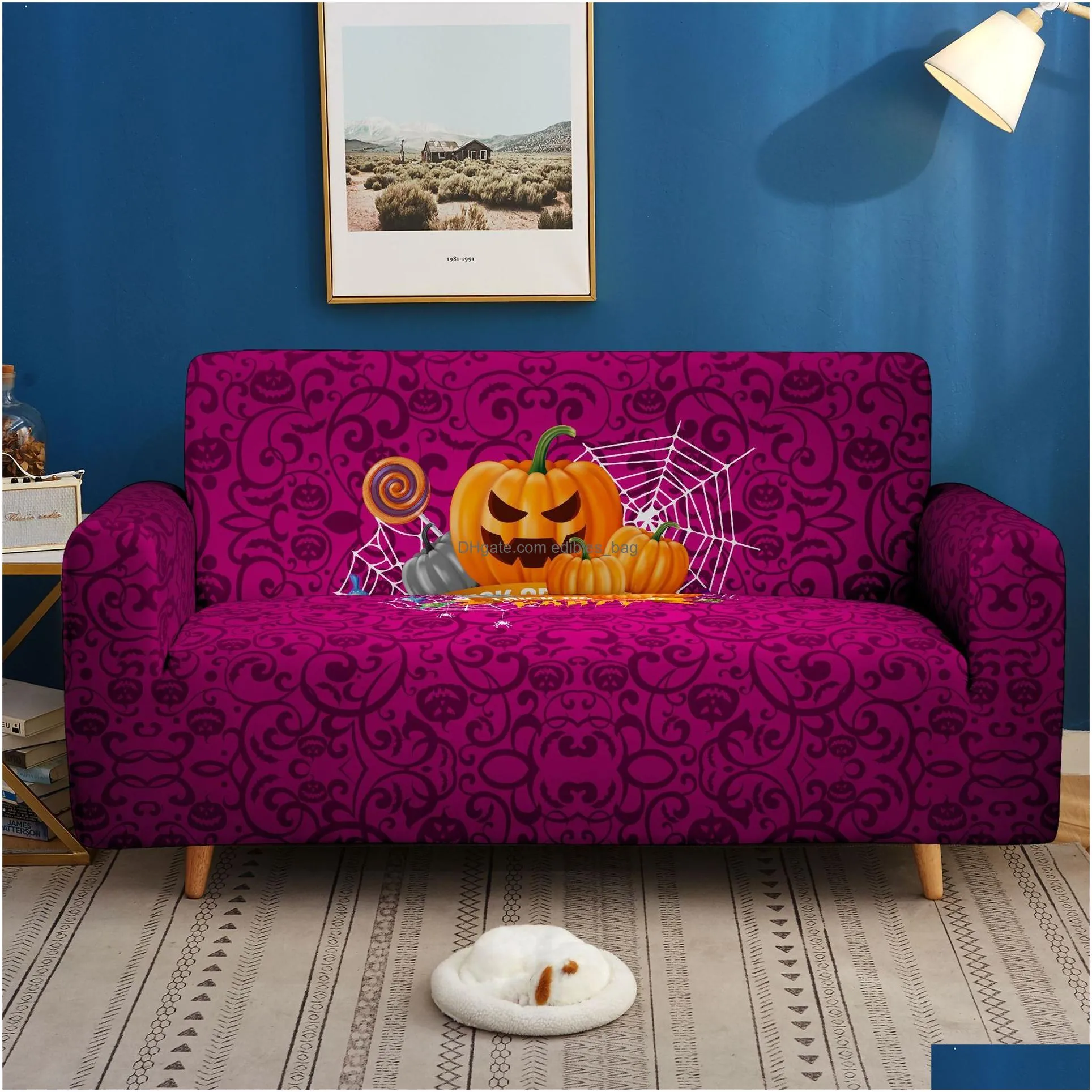 halloween pumpkin print couch cover soft stretchy sofa slipcover polyester washable furniture protector for living room bedroom