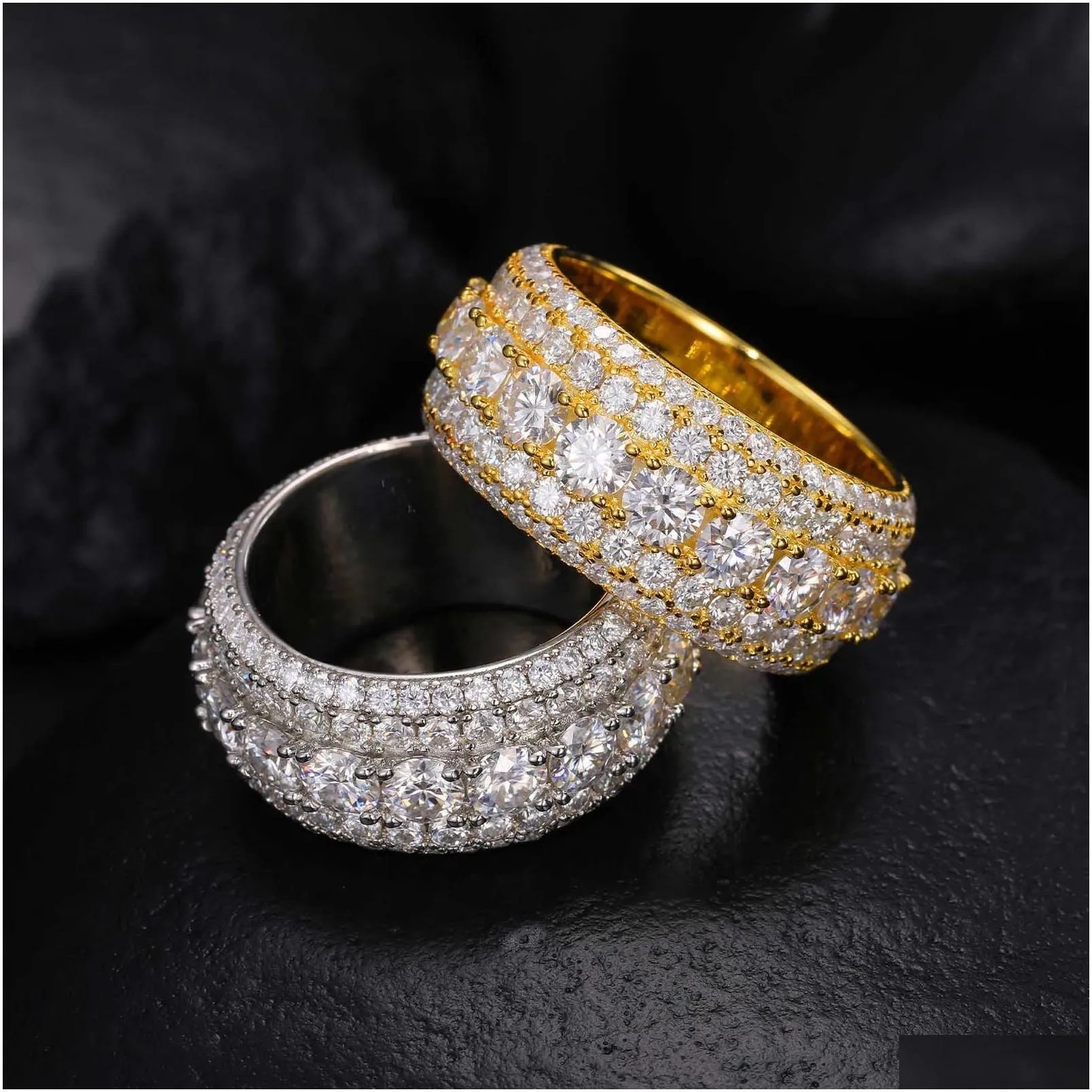 Band Rings Luxury 5 Rows Moissanite Ring Pass Diamond Tester 925 Sterling Sier Shiny Fashion Jewelry Men Drop Delivery Otc9L