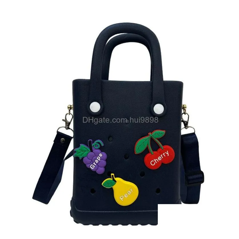 Handbags Children Hole Jelly Girls Letter Fruit Diy Accessories Single Shoder Bag Summer Kids Eva Messenger Beach Bags Z5341 Drop De Dh1Da