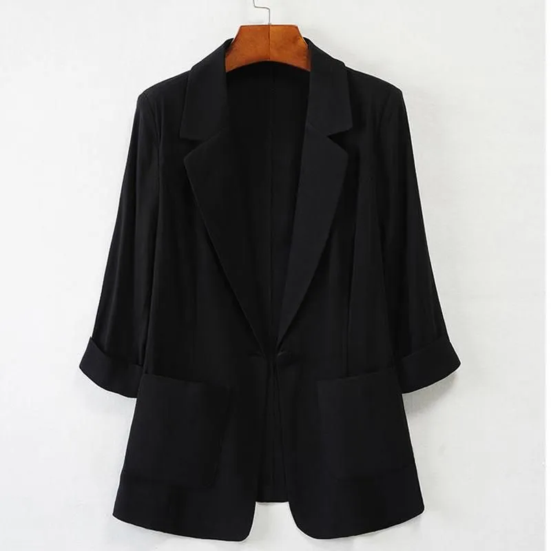 Women`s Suits & Blazers Spring Summer Suit Women Thin Jackets Plus Size S-5XL Three Quarter Sleeve Short Outerwear Casual Female