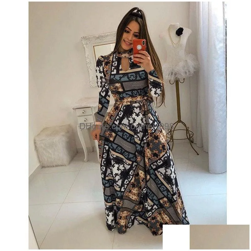 Basic & Casual Dresses Plus Size 5Xl Womens Designer Printing Longsleeve Dress Fashion Flower Pattern Ethnic Clothing New Girls V Nec Dhz0P