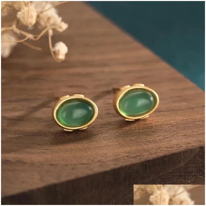 Stud Earrings Internet Celebrity Jewelry Supply Copper-Plated Gold Ingot Retro Chinese Royal Court Style Classical
