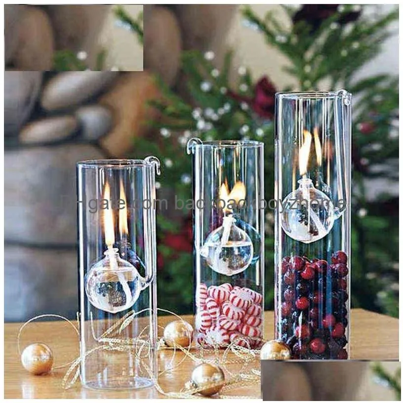 Candle Holders Creative European-Made Romantic Transparent Glass Cylindrical Oil Lamp Wedding Decoration Gift Instead Of Holder Home Y Dhofq