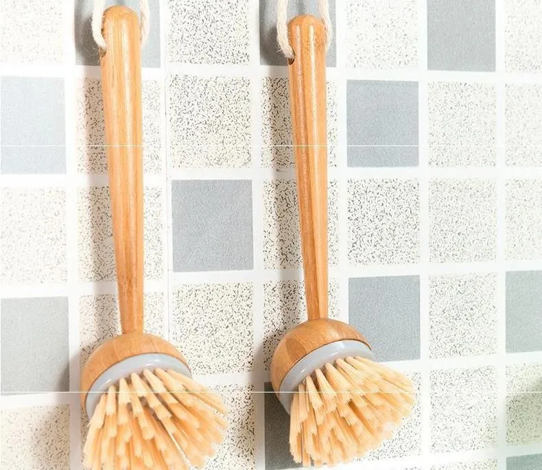 Natural Bamboo Long Handle Brush Kitchen Dish Pan Pot Washing Cleaning Brush Household Kitchen Cleaning Products Wholesale