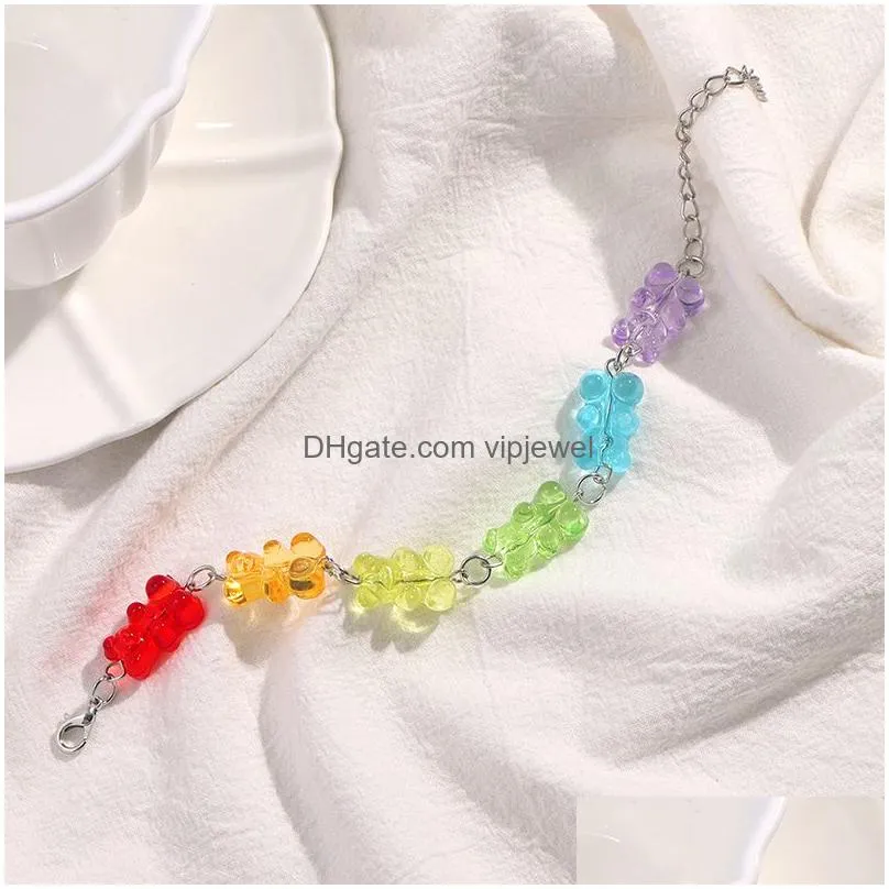 cute cartoon rainbow candy bear ins colored gummy woman charm bracelets bounce di hip hop jelly color girl gift