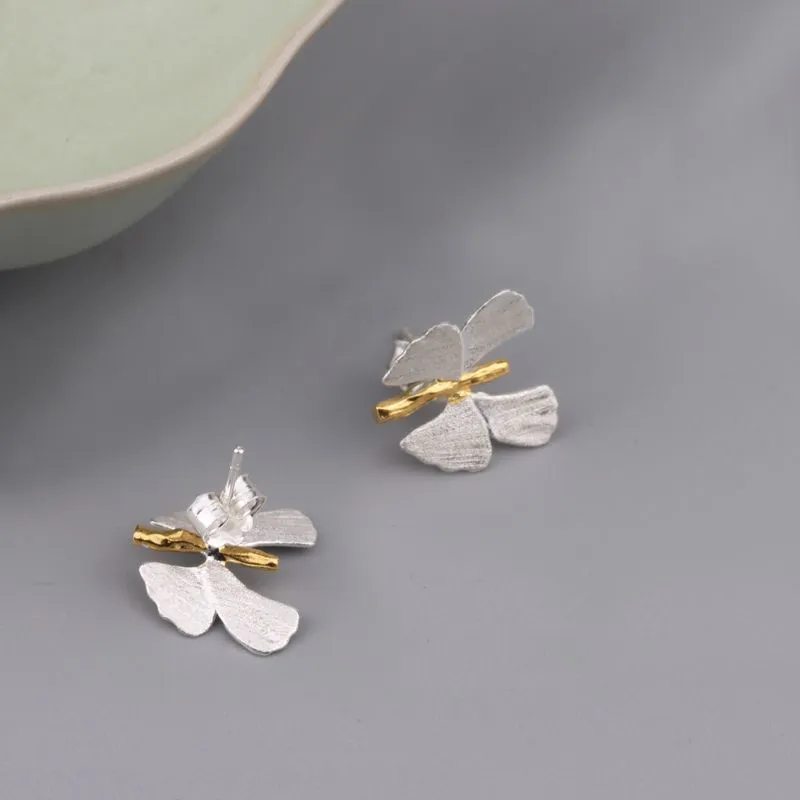 925 Sterling Silver Stud  Temperament Butterfly Earrings Female Retro Niche High-End Compact Fashion Trend Jewelry