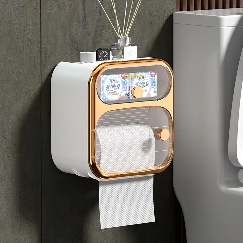 Holders Paper Towel Dispenser Toilet Paper Holder Waterproof Tissue Box Wall Mount Storage Shelf Rack Paper Storage Box Bathroom