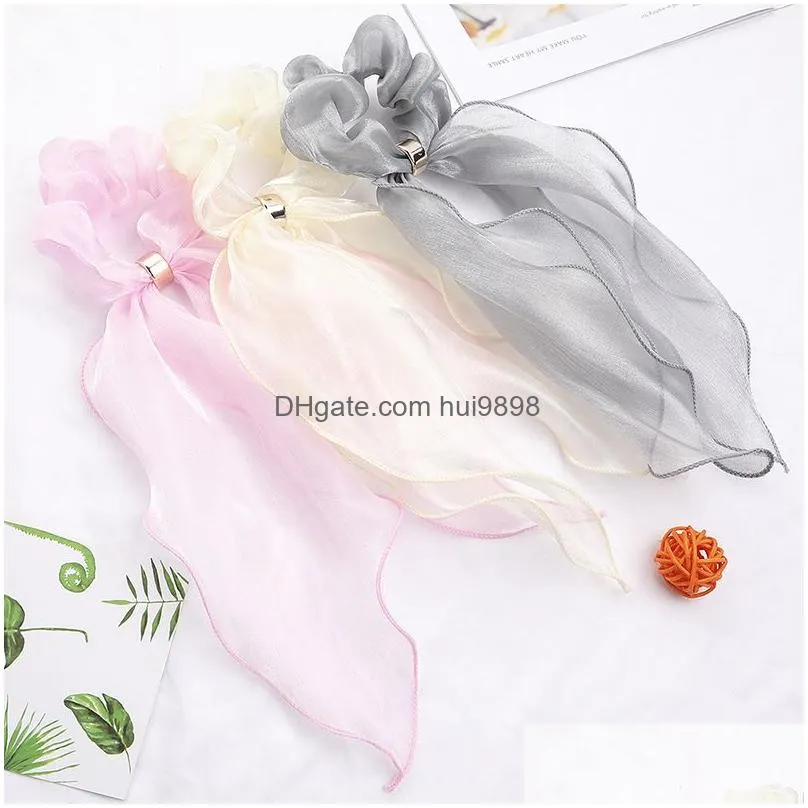 Hair Accessories Fashion Bow Streamers Elastic Bands Scrunchies Solid Color Silk Polyester Knotted Ties Women Girls Drop Delivery Ba Dh7Dl