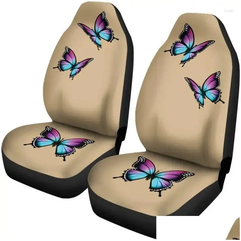 Car Seat Covers Tan Set With Purple And Blue Bright Butterflies Universal Fit For Most Bucket Seats Girly Protectors