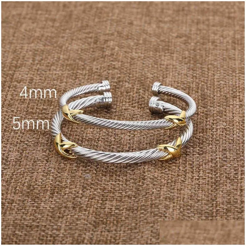 Designer Fashion Jewelry Twisted X Bracelet Gold Charm Sliver 925 Sterling Silver Bracelets Braided Cross Bangle Diamond Zircon Luxury Birthday Gift for