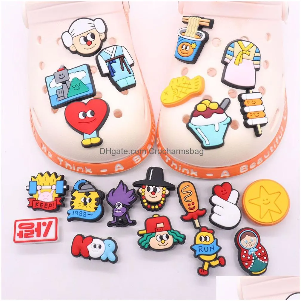Shoe Parts & Accessories Moq 20Pcs Pvc Korean Instant Noodles Shaved Ice Taiyaki Cookie Doll Designer Decorations Buckle Charms For Ki Dh3Ko