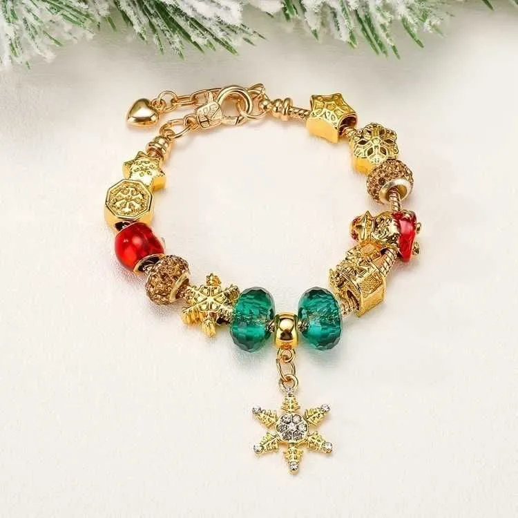 Handmade Jewelry Wholesale Charm Bracelets European Style DIY Large Hole Bead Bracelet Christmas Gifts For Women Snowflake Pendant Holiday Element