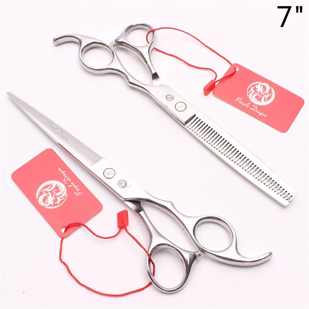 2Pcs 55quot 6quot 65quot 7quot Japan 440C Purple Dragon Silver Hairdressing Shears Cutting Thinning Scissors Human or Pe7739803