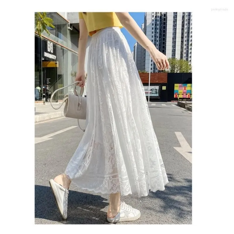 Skirts Women Long Lace Tulle Skirt Spring Summer Autumn Fashion Casual Elastic Waist Flare Swing Maxi Beach Holiday