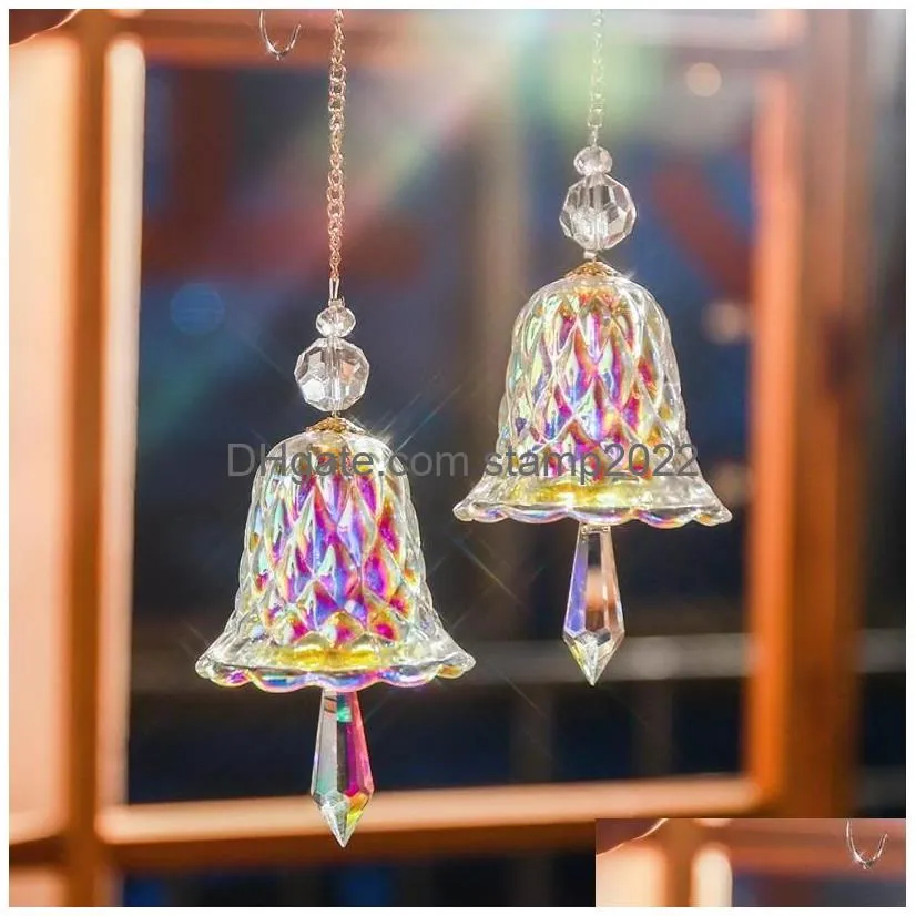 crystal rainbow maker indoor window prism bell wind chimes christmas tree hanging pendant ornaments garden decorations