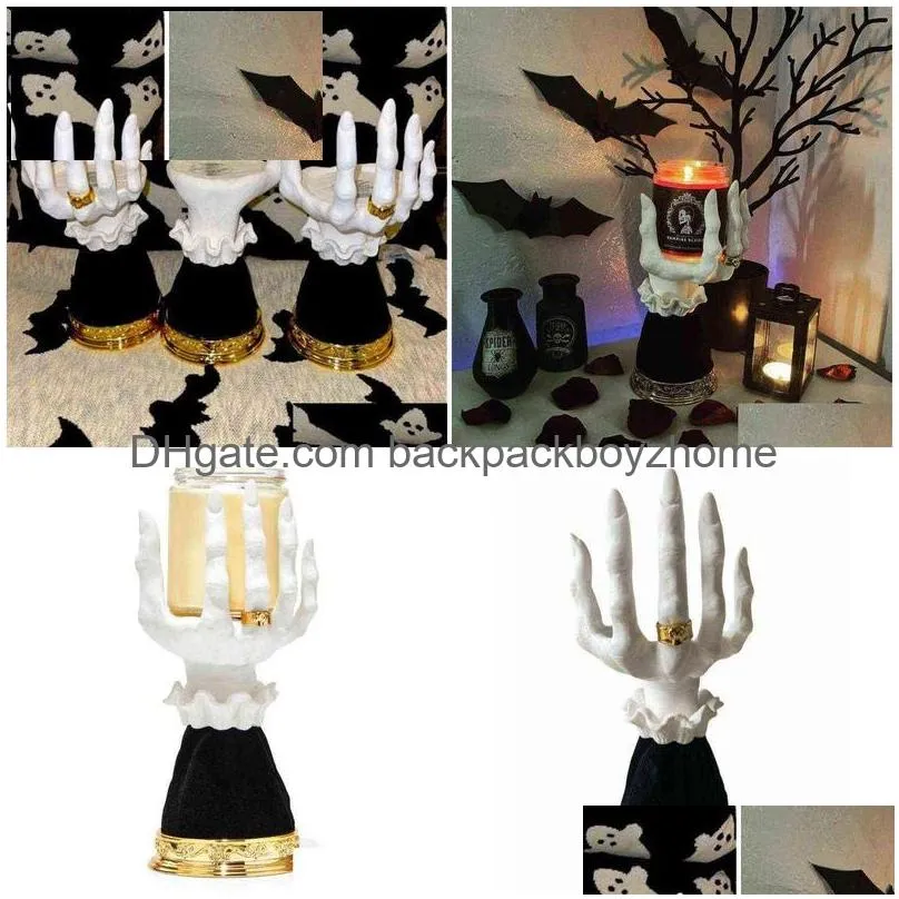 Candle Holders Resin Witch Hand Candlestick Creative Ghost Palm Holder For Halloween Decorative Art Crafts Ornaments Yq231017 Drop Del Dh4Cn