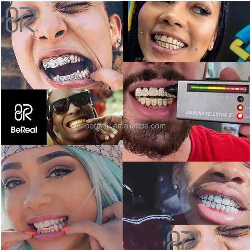 Bereal Jewelry 18K Gold Plated Moissanite Teeth Grillz Invisible with Princess Cut 925 Silver VVS Custom Hip Hop Iced Out Grillz