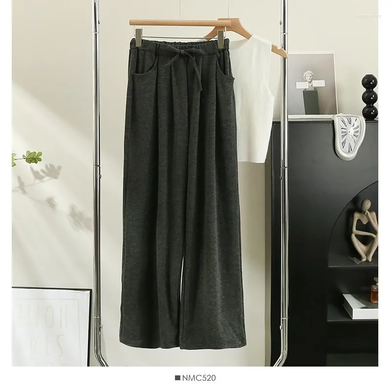 Women`s Pants Elastic Waist Drawstring Casual Wide Leg 2023 Autumn Winter Women Solid Versatile Pocket Trousers Jupes Femme Harajuku