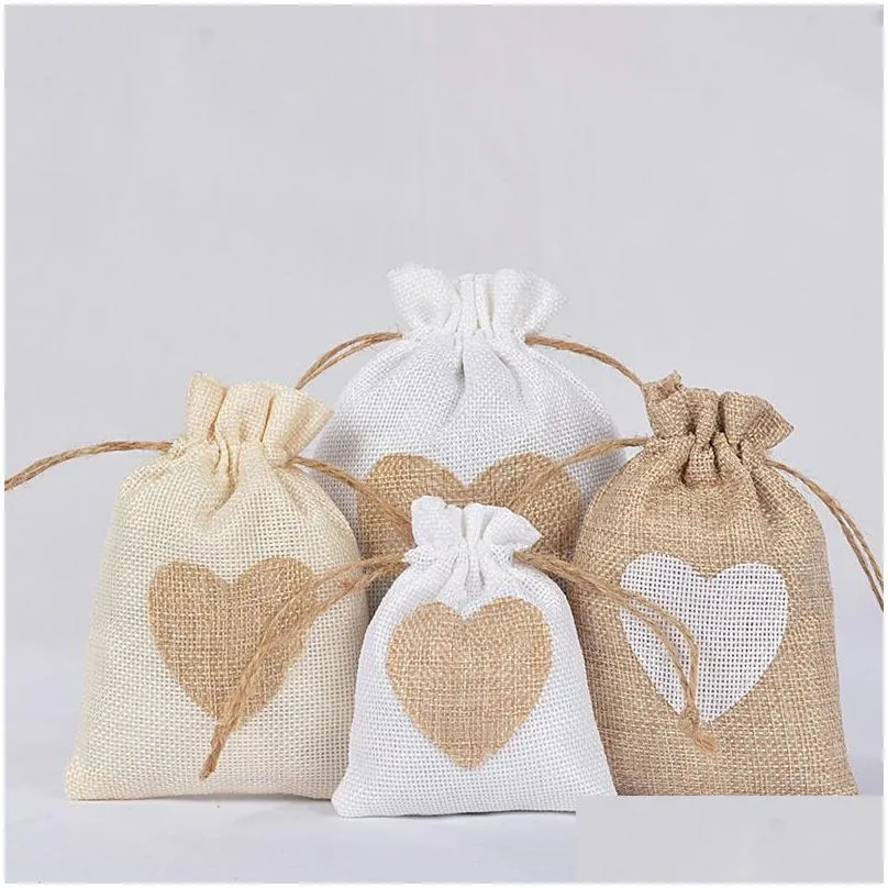 Gift Wrap Small Burlap Heart Bags With Dstring Cloth Favor Pouches For Wedding Shower Party Christmas Valentines Day Diy Craft Drop Otpvs