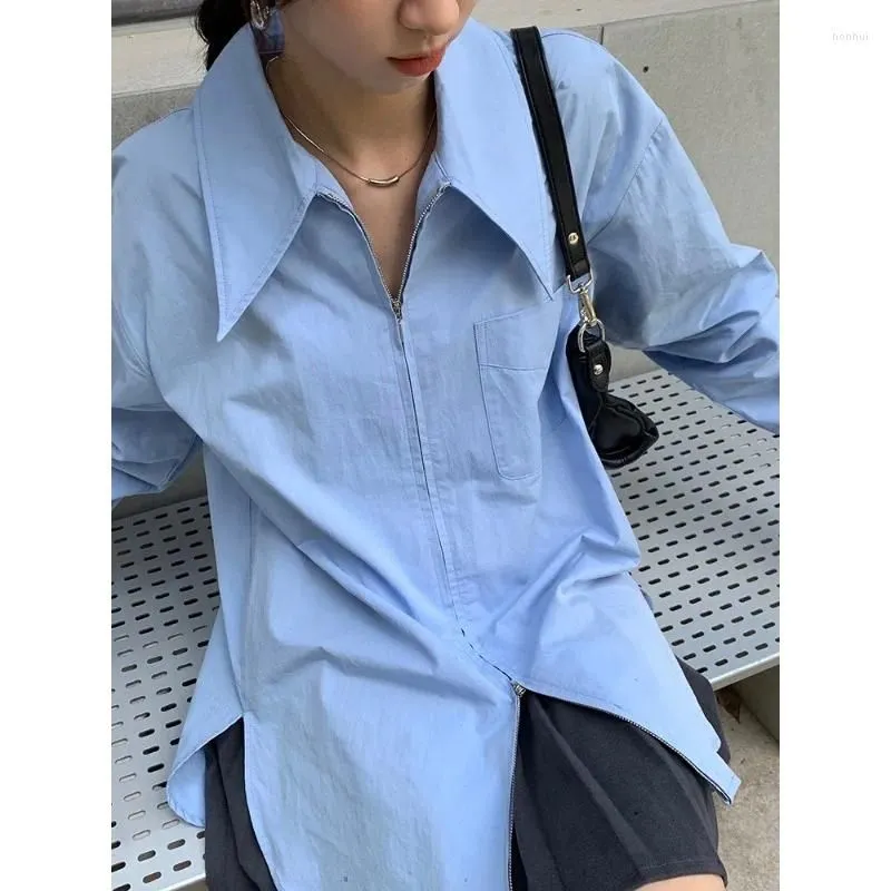 Women`s Blouses Top Women Small Fragrance Fashionable And Gentle Shirt Blue Jacket Casual College Trend Retro Simple Versatile Lapel