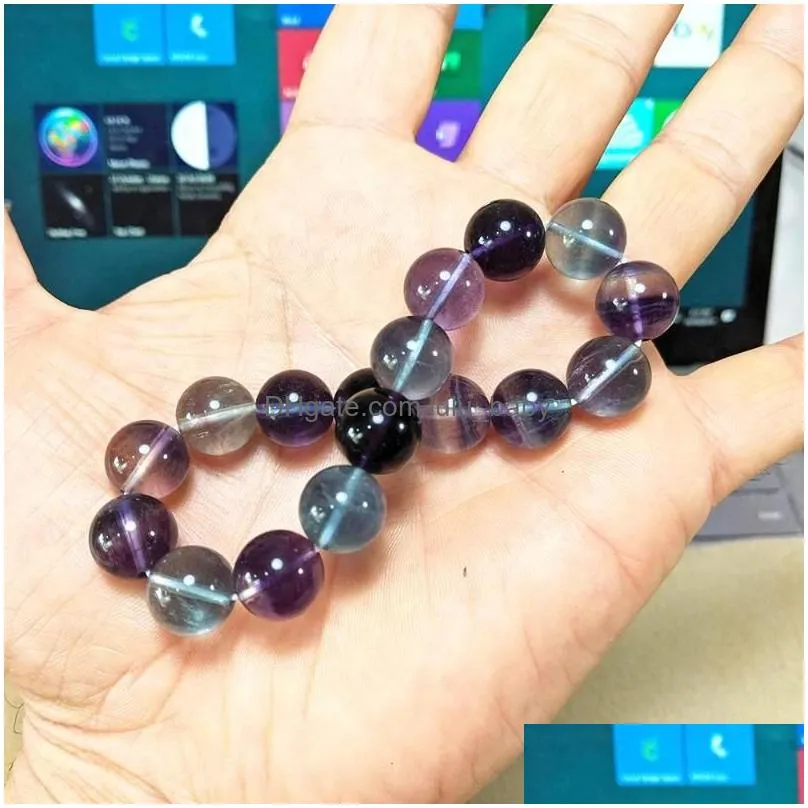 Beaded Strand Mg1126 High Quality 12 Mm Natural Fluorite Bracelet For Men Grade Crystal Bead Drop Delivery Jewelry Bracelets Dhlwc