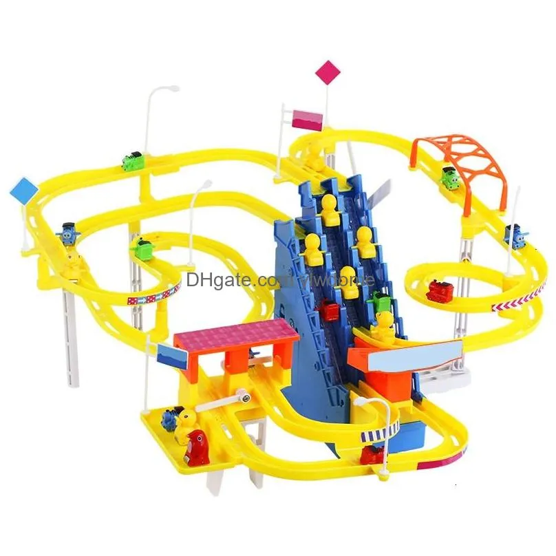 Electronic Pets Three Stairs With Mtiple Tracks Matic Piggy Climbing Musical Luminous Slide Electric Track Childrens Puzzle Toys 24031 Dh829