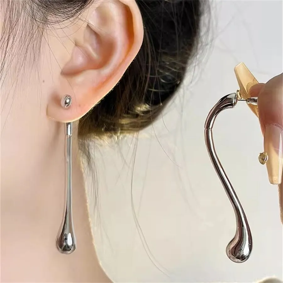 French Minimalist Water Drop Note Earrings For Women`s Light Luxury High-End Long Flowing Curves Party Fashion Charm Jewelry