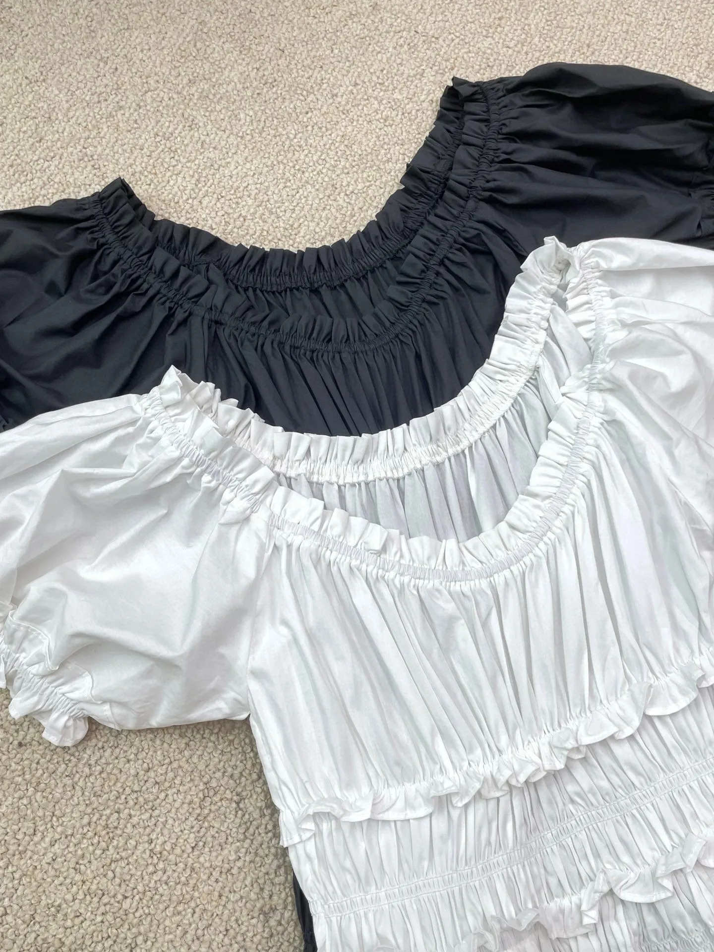 women`s dress fashion brand cotton black and white short sleeve gathered waist midi dress
