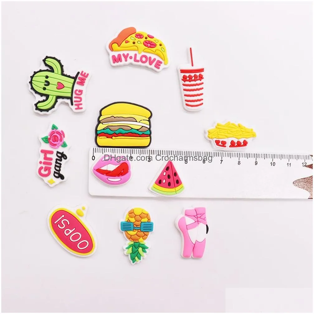 Shoe Parts & Accessories Moq 20Pcs Pvc Cartoon Burger Fries Watermelon Pneapple Cactus Girl Gang Charms Decoraiton Buckle For Drop Del Dhoxh