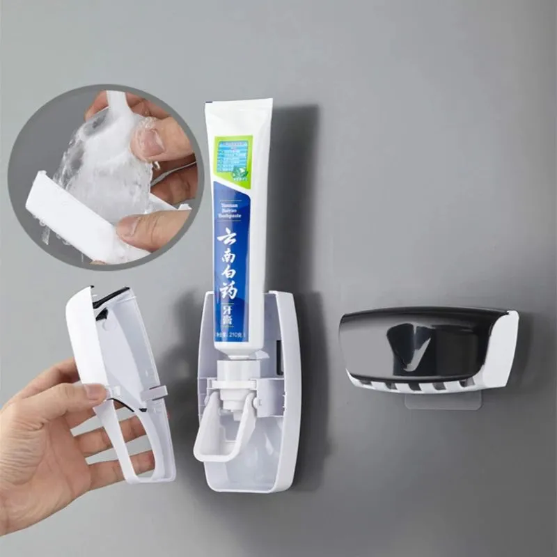 Holders 2PCS Automatic Toothpaste Dispenser Wall Mount Dustproof Toothbrush Holder Wall Mount Bathroom Accessories Set Squeezer