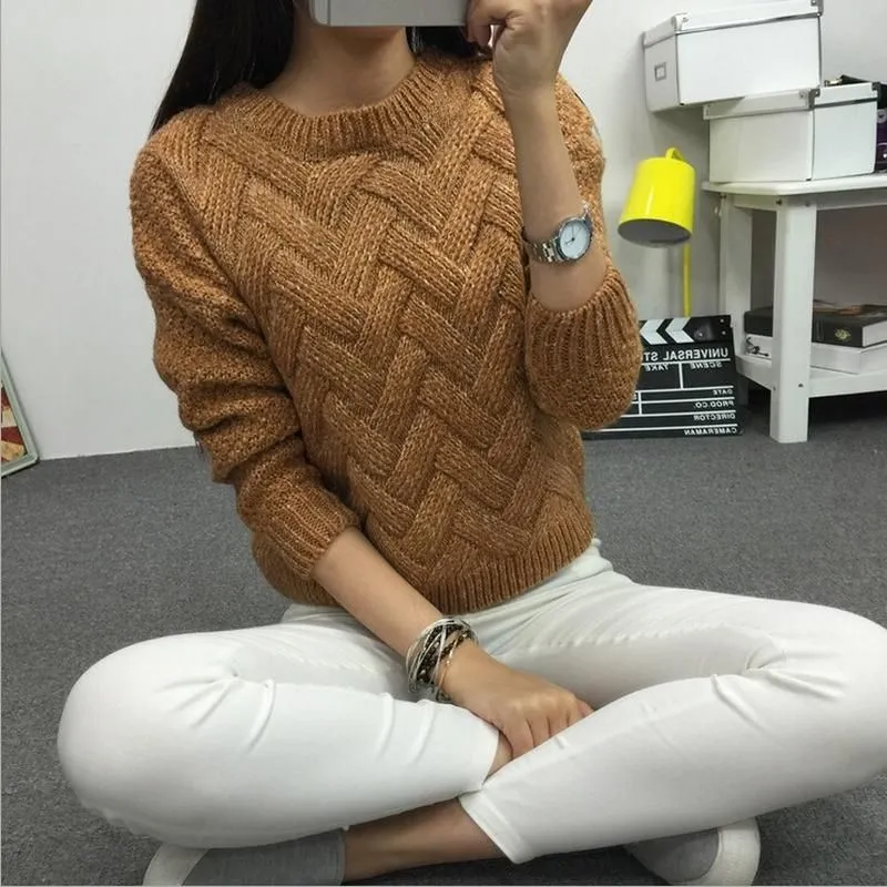 Women`s Sweaters LuiseSandyHan 2022 Women Pullover Female Casual Sweater Plaid O-neck Long Sleeve Mohair Autumn And Winter Style