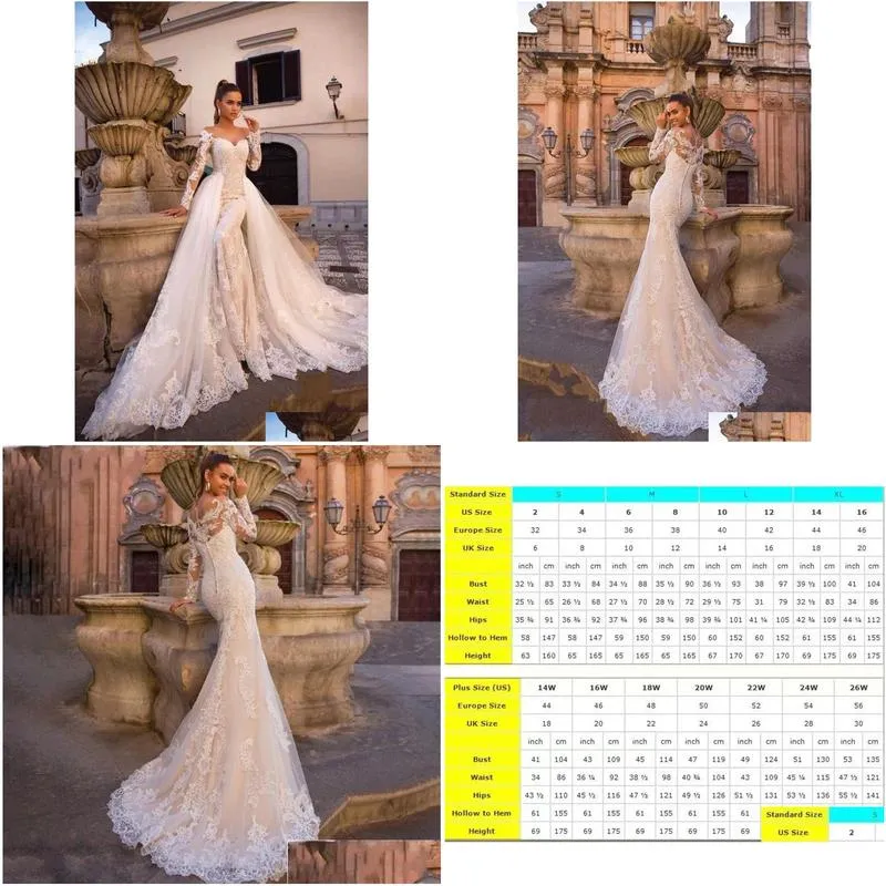 Mermaid Wedding Dresses Plus Size Arabic Garden Detachable Train Luxury Lace Applique Beach Muslim Royal Wed Bridal Gowns New Sweep Ve Ot7Mq