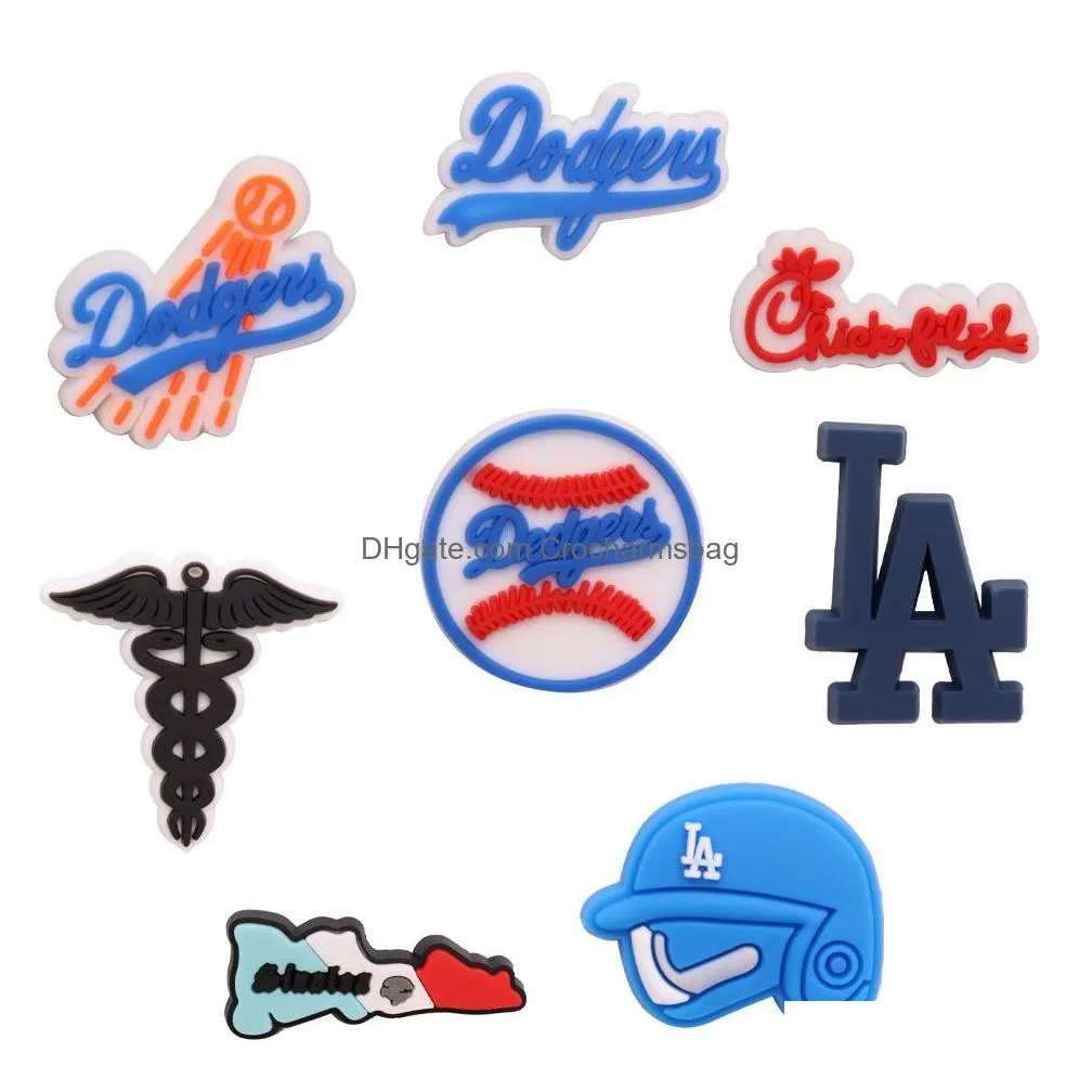 Shoe Parts & Accessories Moq 20Pcs Pvc Cartoon Sport Baseball Charms Buckle Clog Buttons Pins Wristband Bracelet Decoration Drop Deliv Dhljr