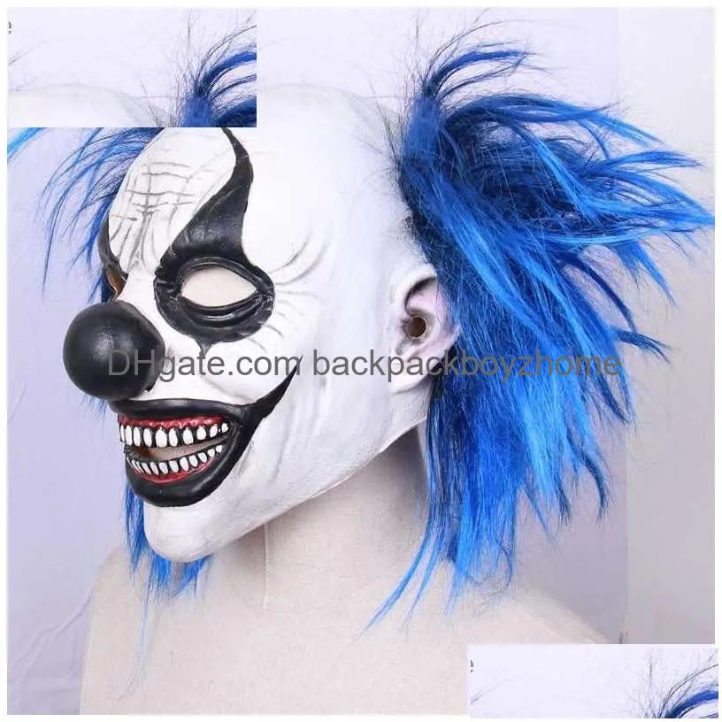 Other Event & Party Supplies Realistic Latex Blue Hair Smiling Clown Mask Halloween Haunted House Ghost Headgear Cosplay Drop Delivery Dho1L