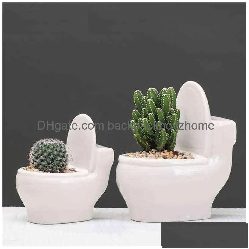 Planters & Pots Creative Ceramic Toilet Flower Pot Diy Design Planter For Succents Plants Gardening Small Flowerpot Home Office Decor Dhkmc