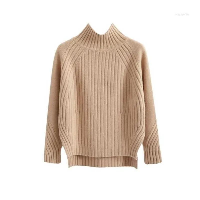 Women`s Sweaters Turtleneck Sweater Autumn Winter Pullover Loose Knit Korean Black Long Sleeve Front Short Back Thickened Base Coat