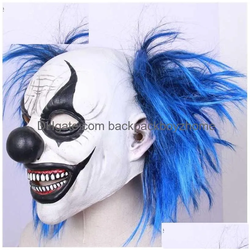 Other Event & Party Supplies Realistic Latex Blue Hair Smiling Clown Mask Halloween Haunted House Ghost Headgear Cosplay Drop Delivery Dho1L