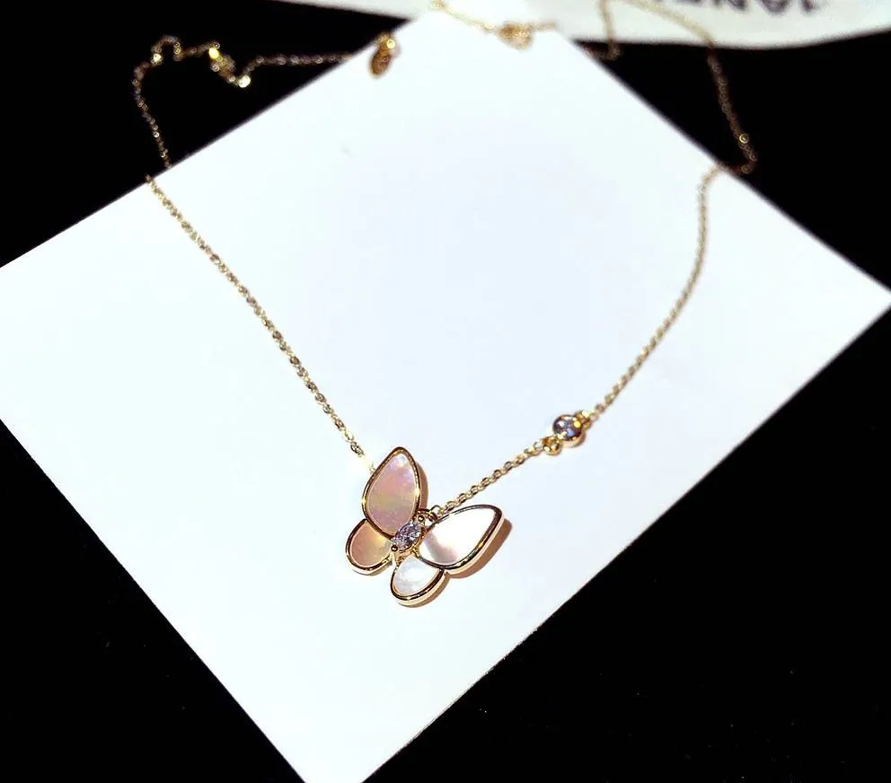 Vivid sparkling diamond zircon beautiful butterfly fashion designer short choker pendant necklace for women girls rose gold