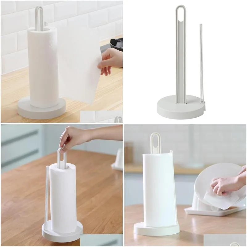 Paper Towel Holders Simple Vertical Roll Holder Kitchen Napkin Creative Desktop Perforated Storage Rack Drop Delivery Home Garden Ho Otzil